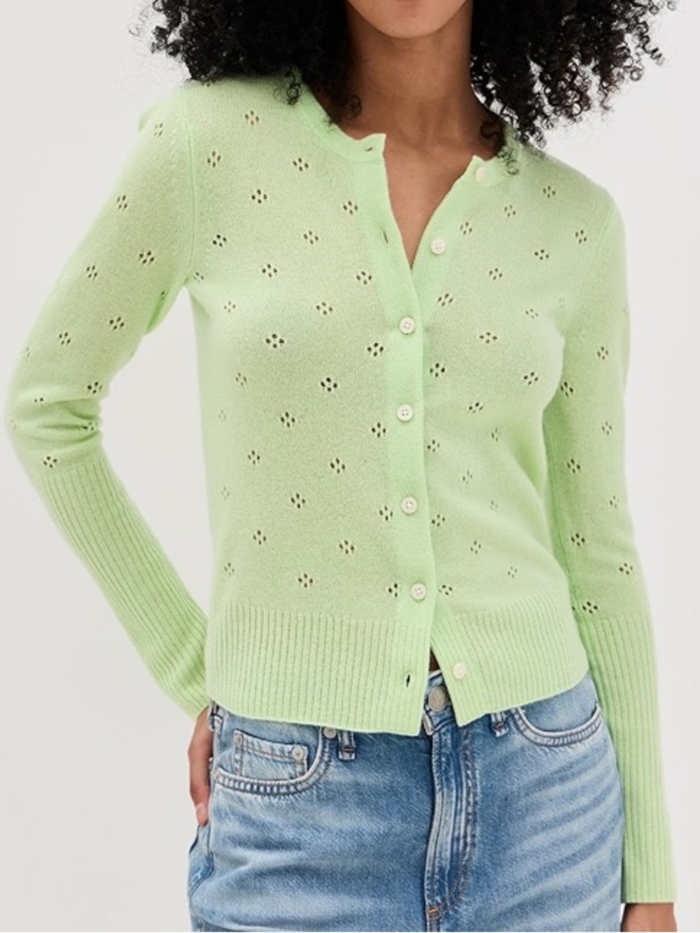 Guest in Residence Jane Pointelle Cashmere Cardigan in Mint